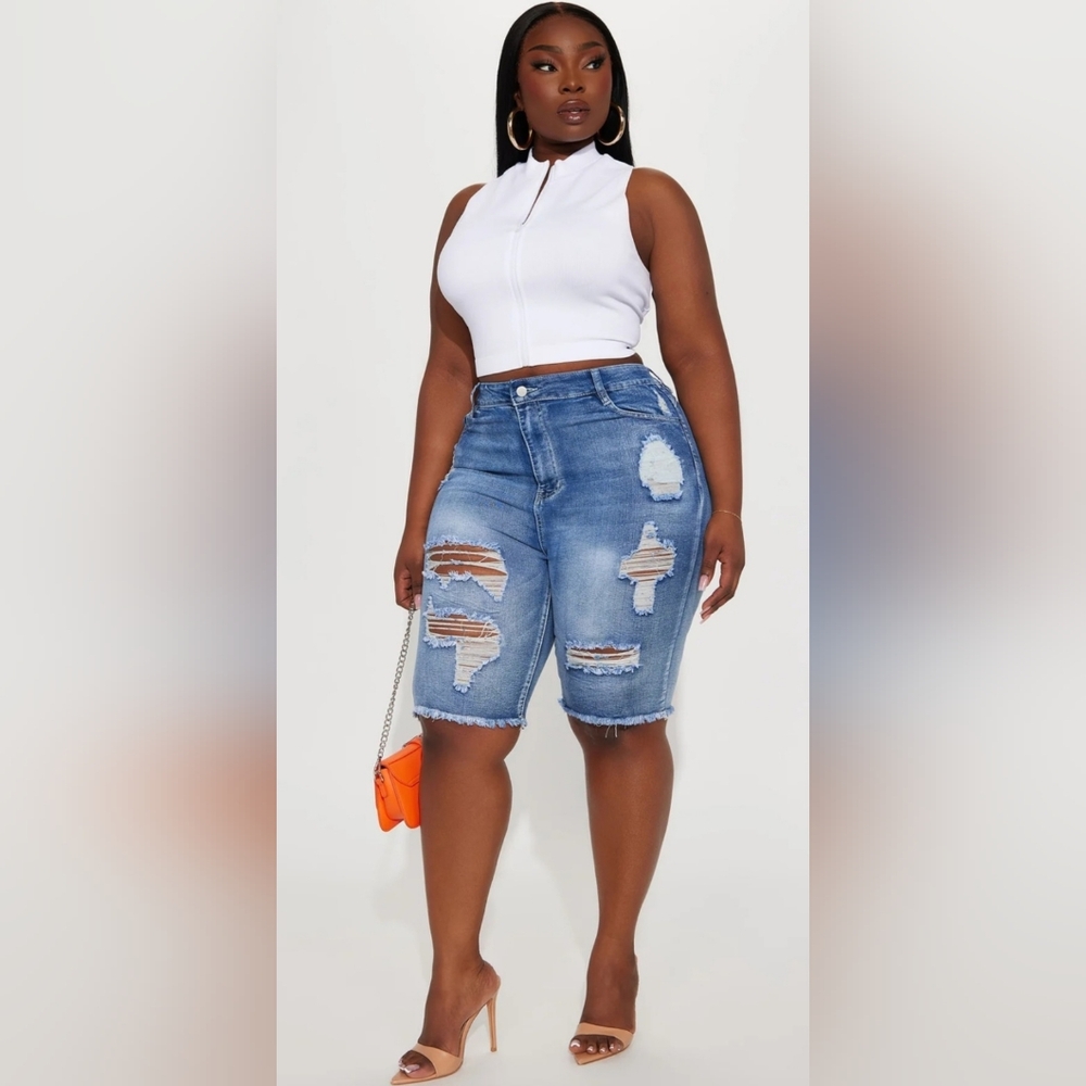 Fashion Nova Blue Distressed Jean Shorts